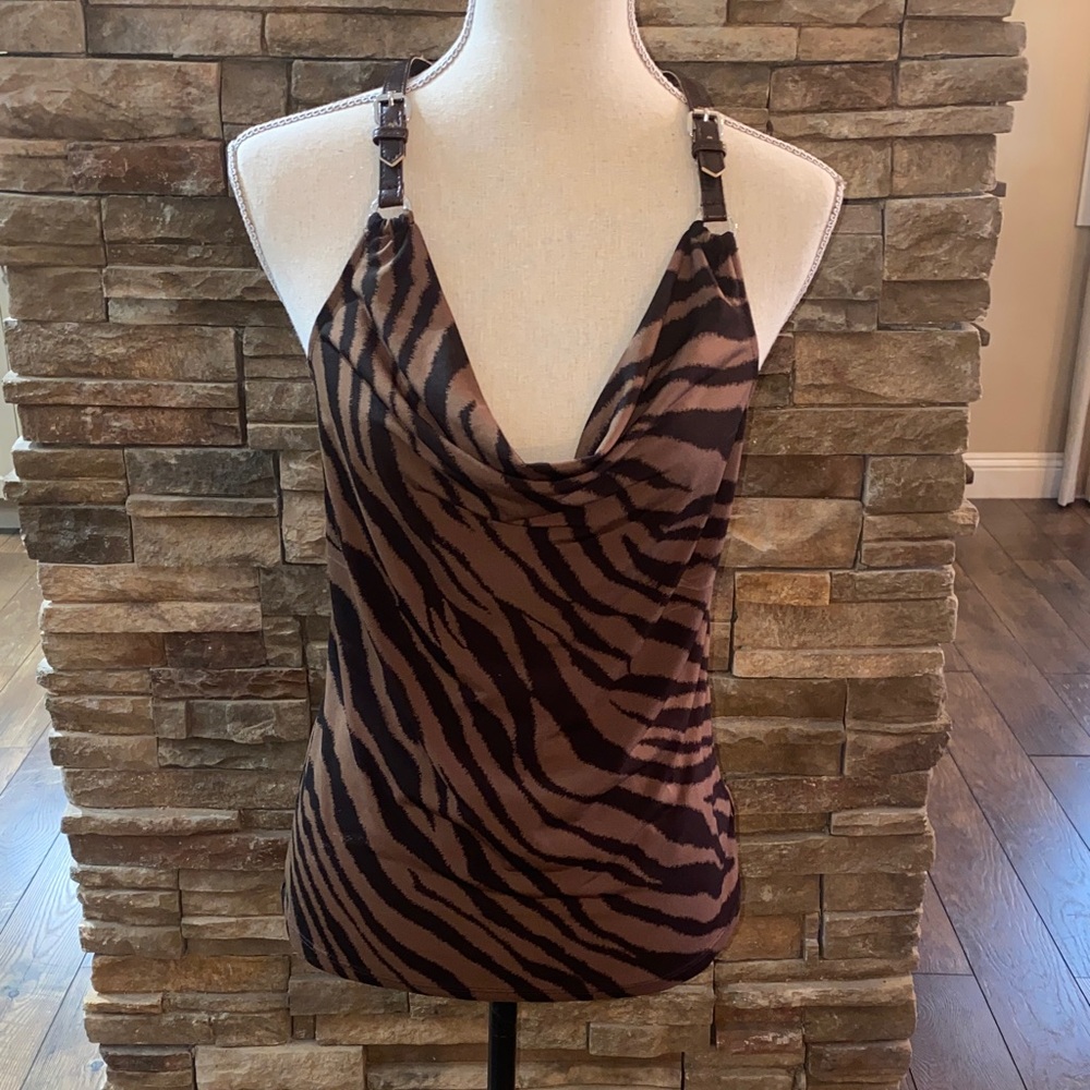 Michael Kors Zebra Print Cowl Neck Top